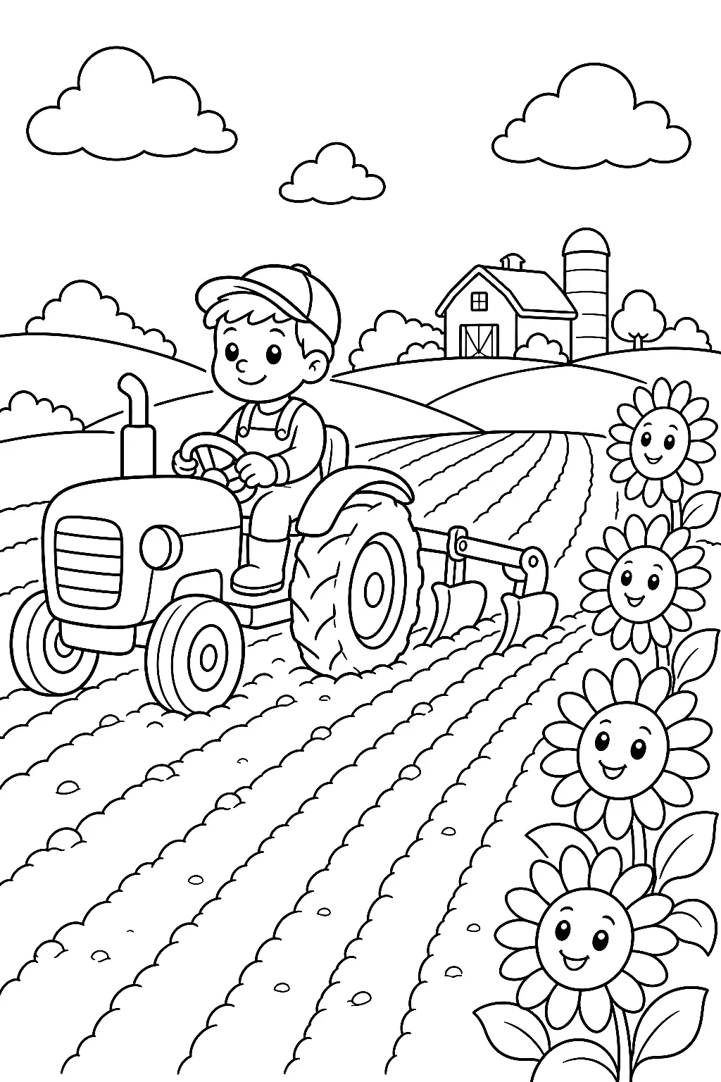 Einfacher Traktor pflügt sonnigen Acker