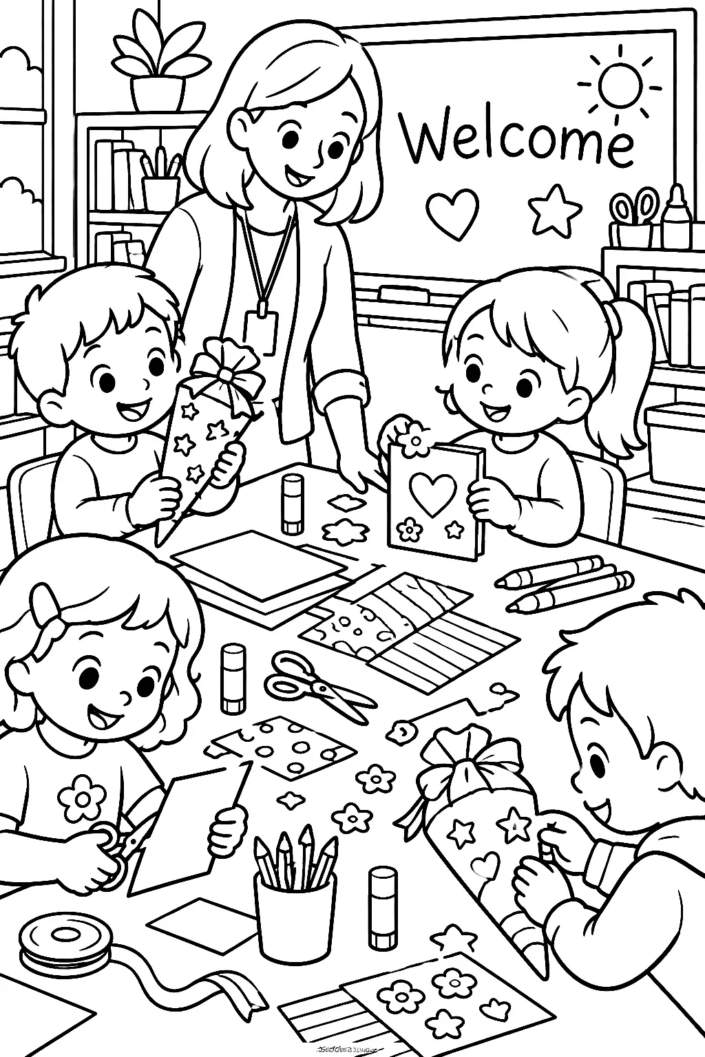 Kinder basteln einfache Schultüten und Karten