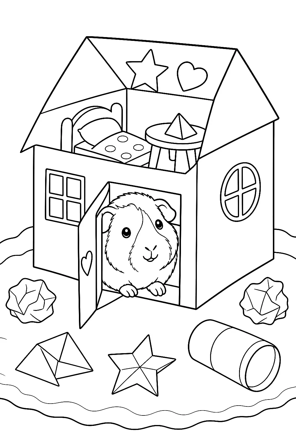 Meerschweinchen versteckt sich im Papierhaus