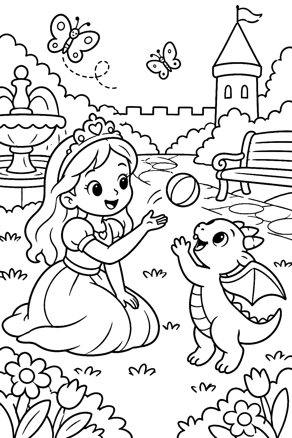 Prinzessin spielt mit kleinem Drachen