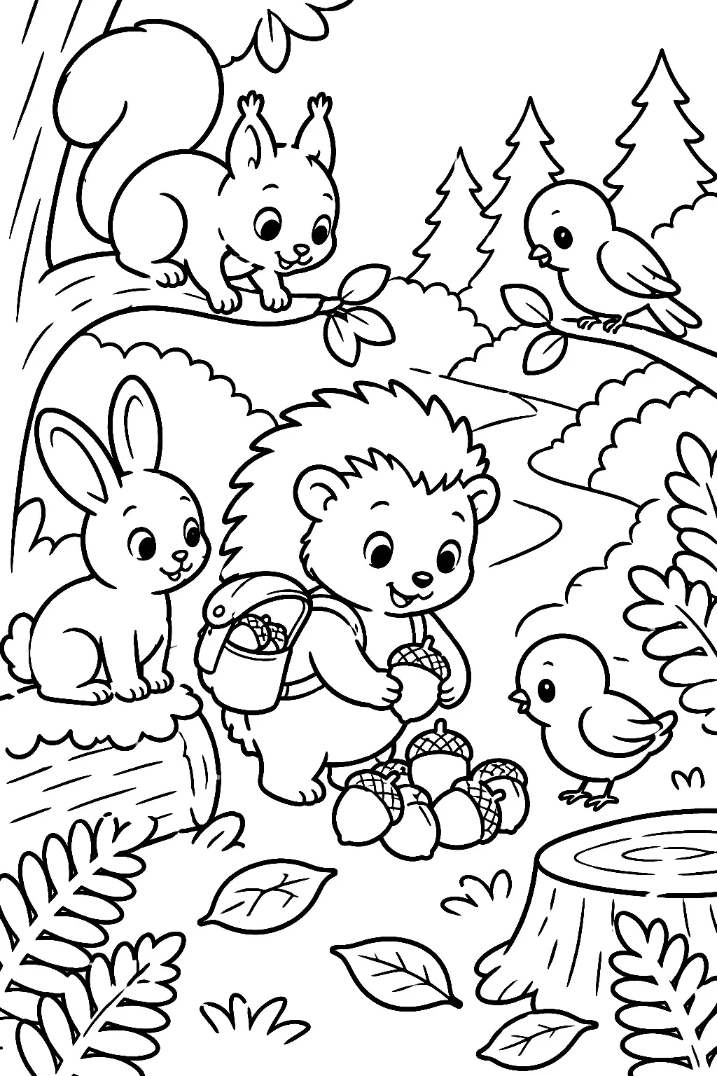 Igel teilt Eicheln mit Freunden