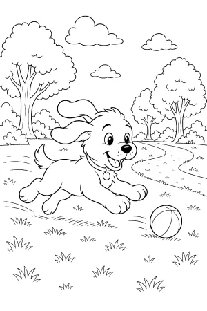 Ein lebhafter Welpe verfolgt einen Ball auf einer Rasenfläche.