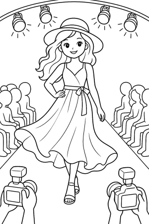 Model geht auf dem Laufsteg in einem einfachen Sommerkleid.