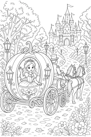 Prinzessin in eleganter Kürbiskutsche fährt Richtung Schlossball.