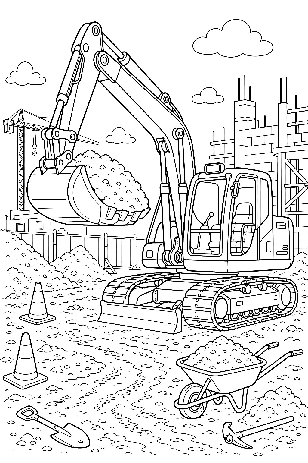 Bagger auf der Baustelle hebt Erde