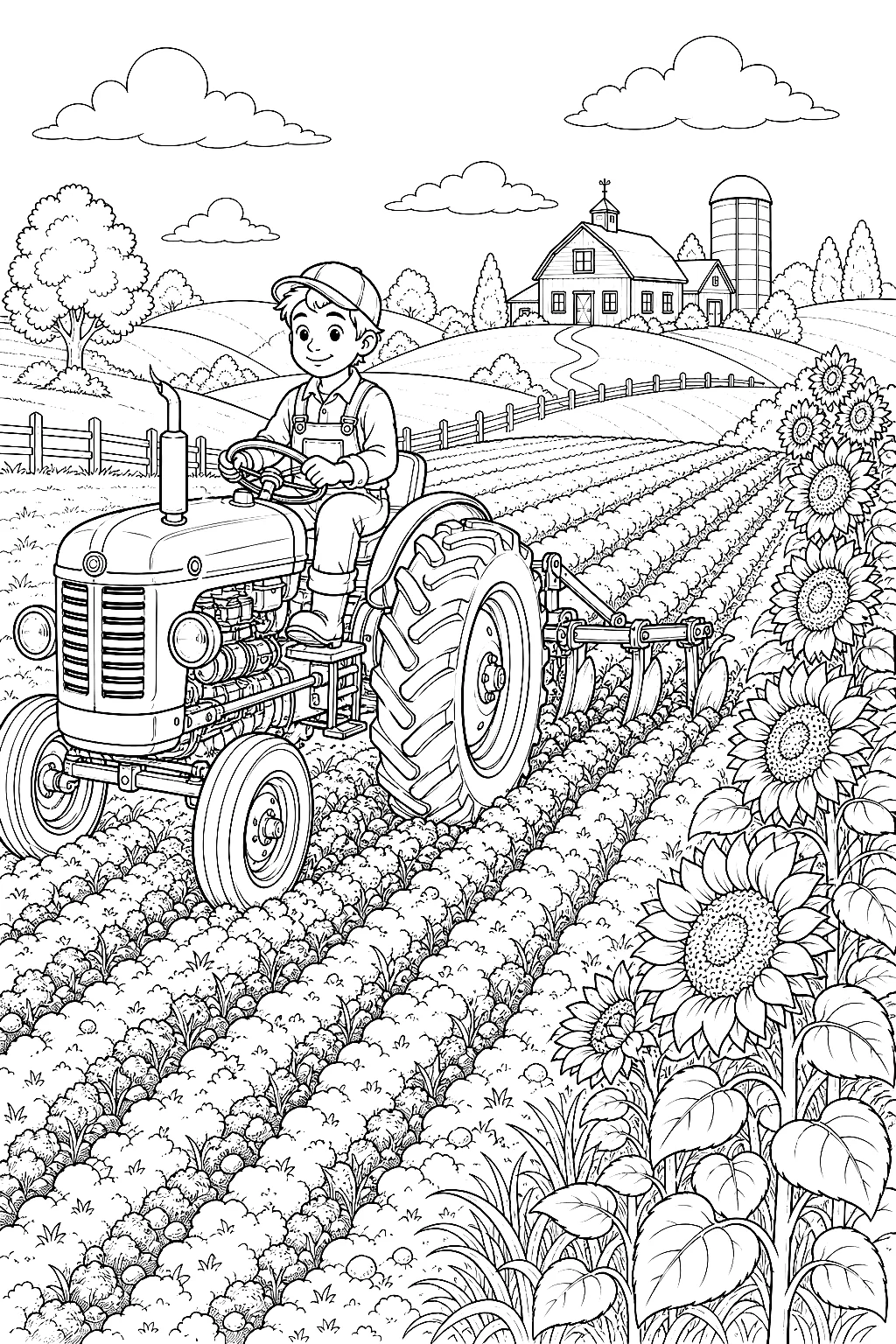 Kleiner Traktor mit vielen Details pflügt Feld