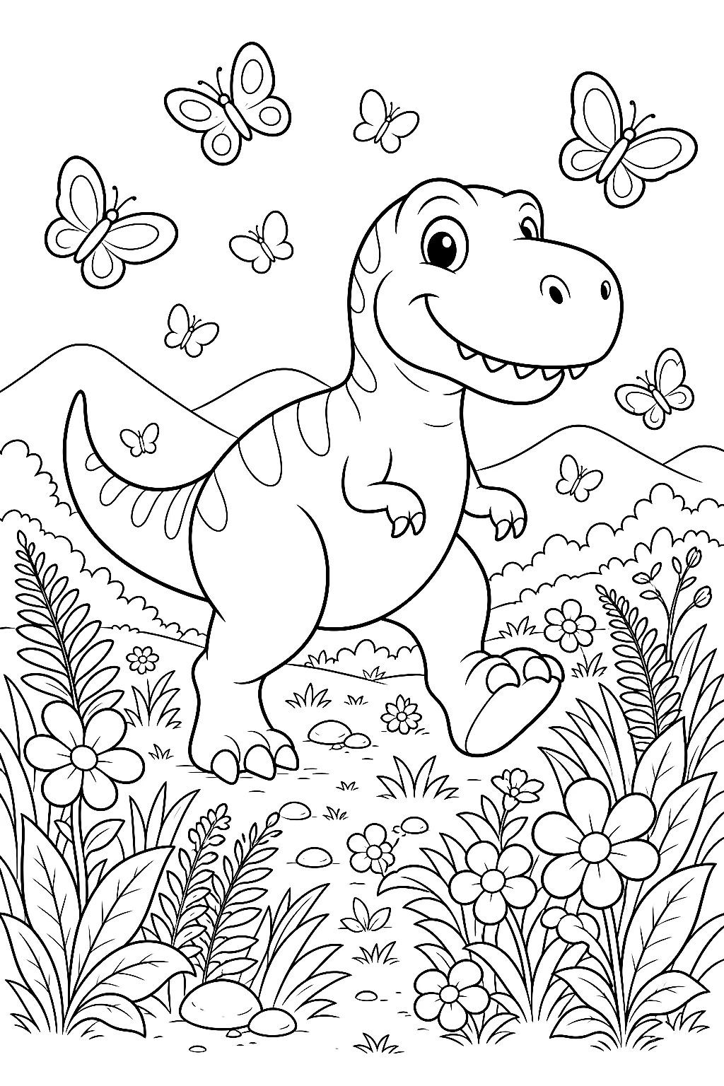 Ein lieber T-Rex auf blühender Wiese
