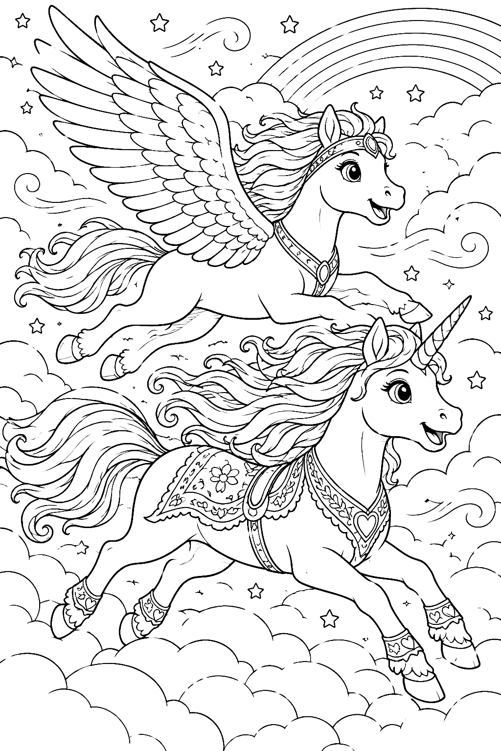 Einhorn und Pegasus liefern ein detailreiches Wolkenrennen