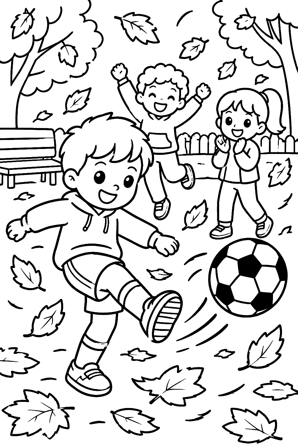 Kinder kicken auf einfachem Herbstplatz
