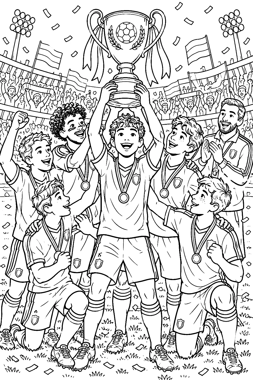 Mannschaft hebt Pokal vor jubelndem Publikum