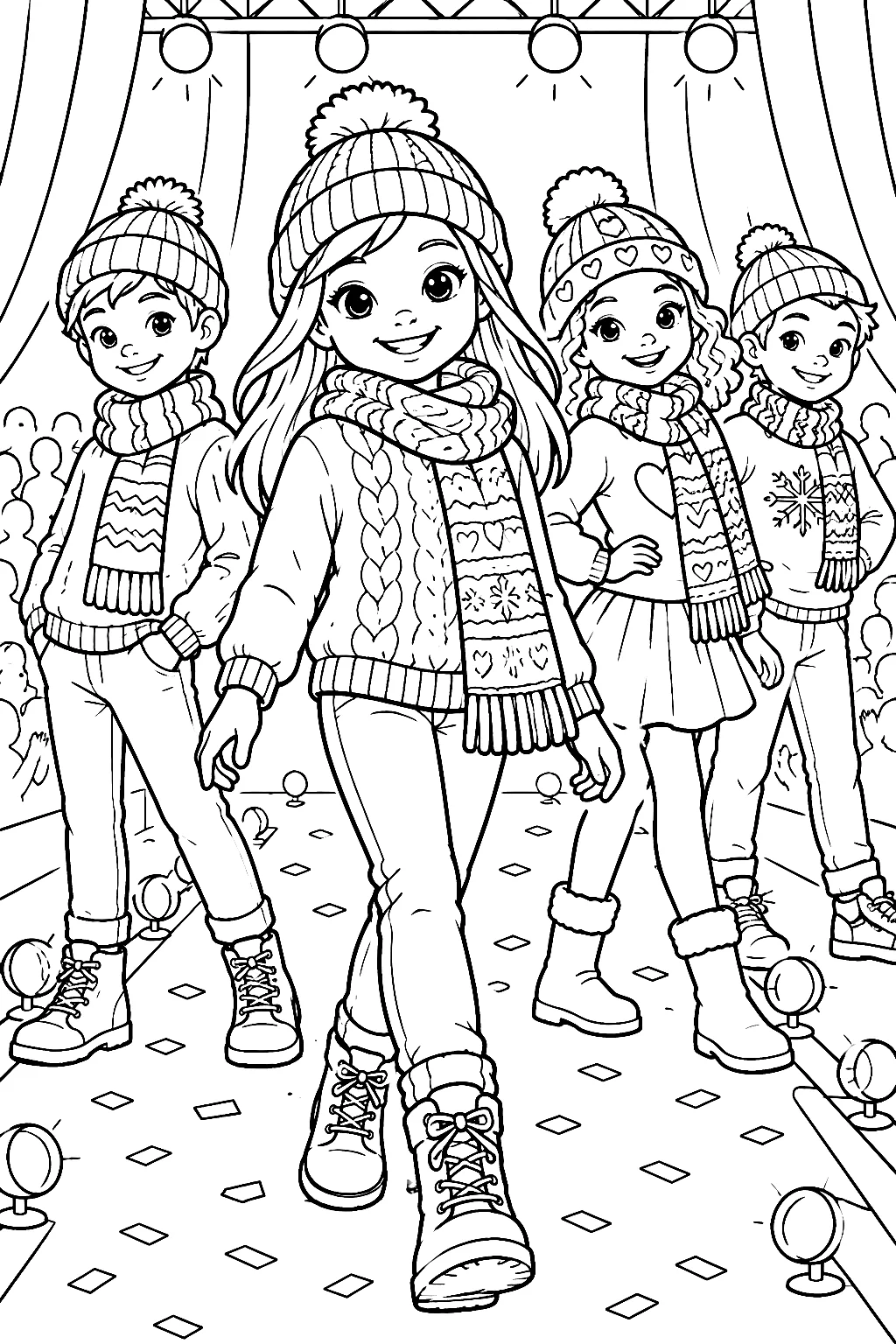 Models in Strickpullis und gemusterten Schals