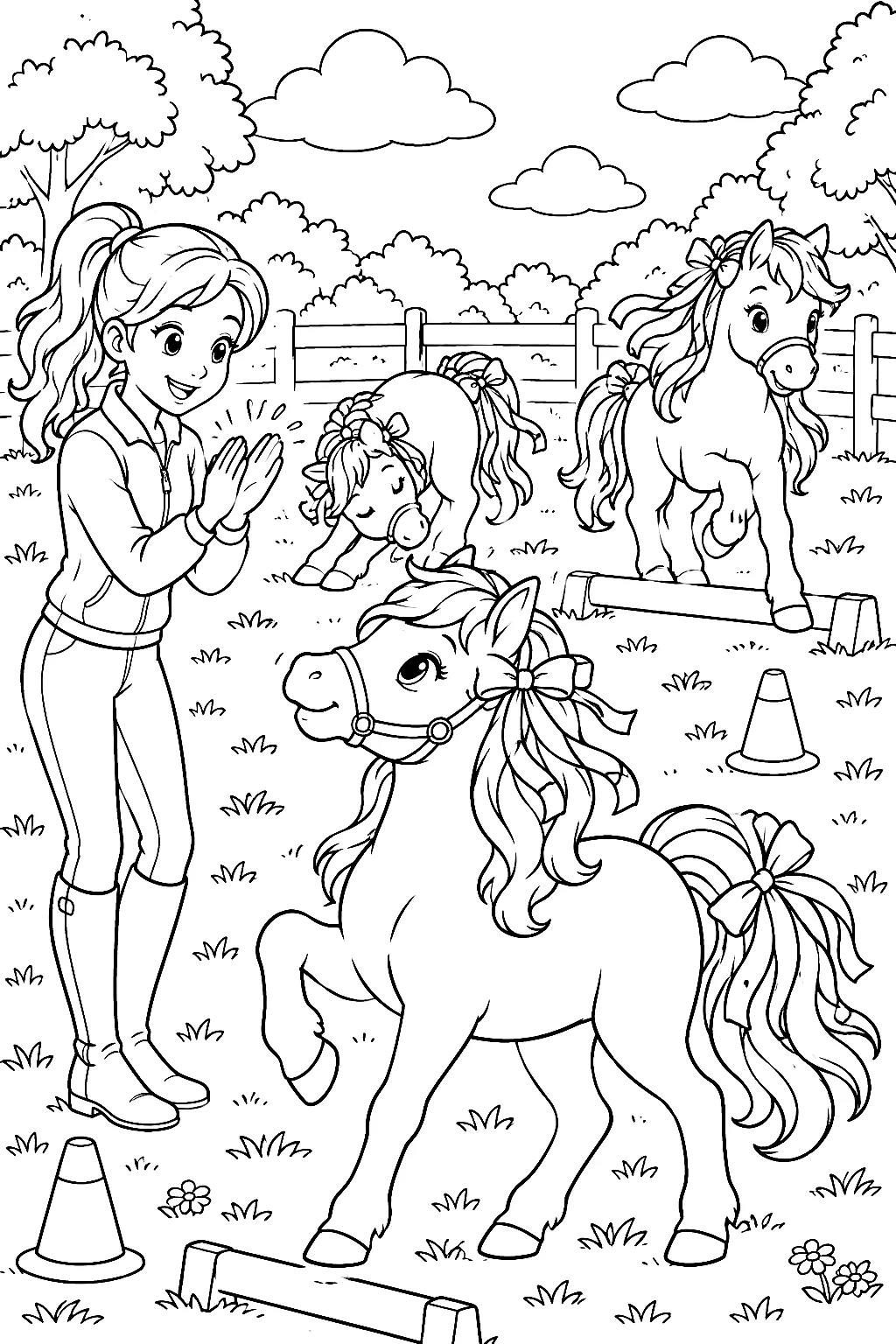 Pony-Trainerin zeigt Ponys mehrere Kunststücke