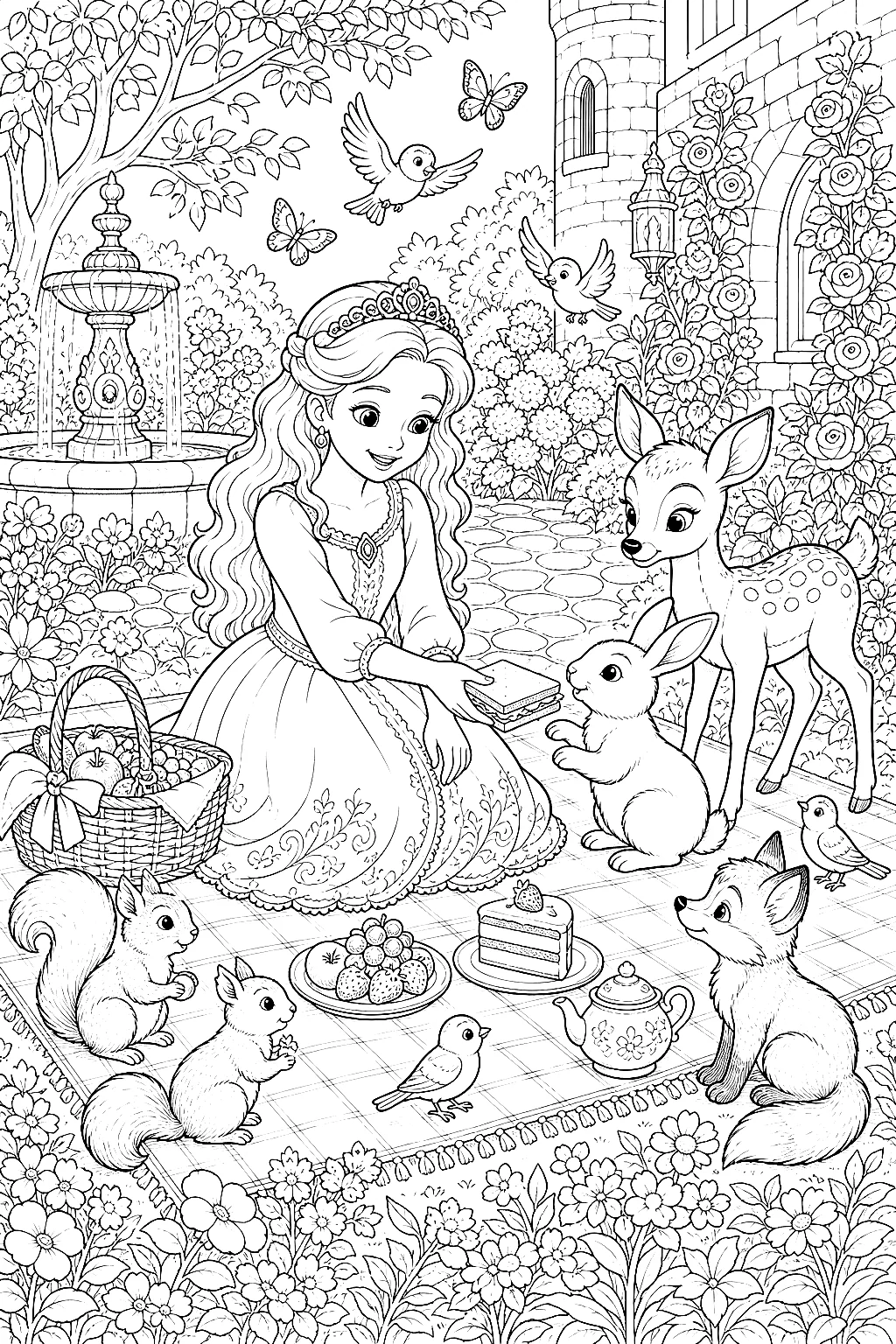 Prinzessin veranstaltet detailreiches Picknick im Schlossgarten