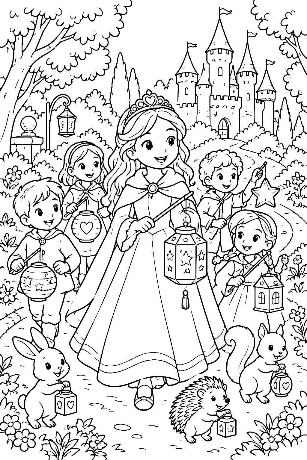 Prinzessin organisiert fröhlichen Laternenumzug im Park