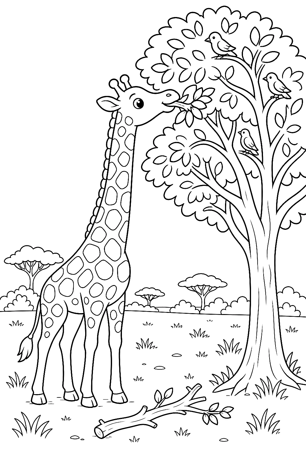 Giraffe streckt sich an hohem Baum