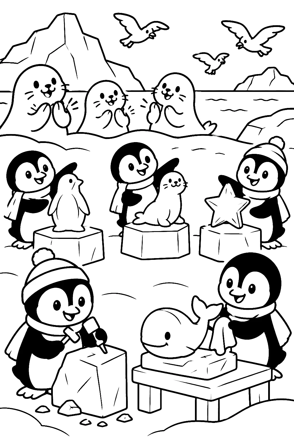 Pinguine formen einfache kleine Eisskulpturen
