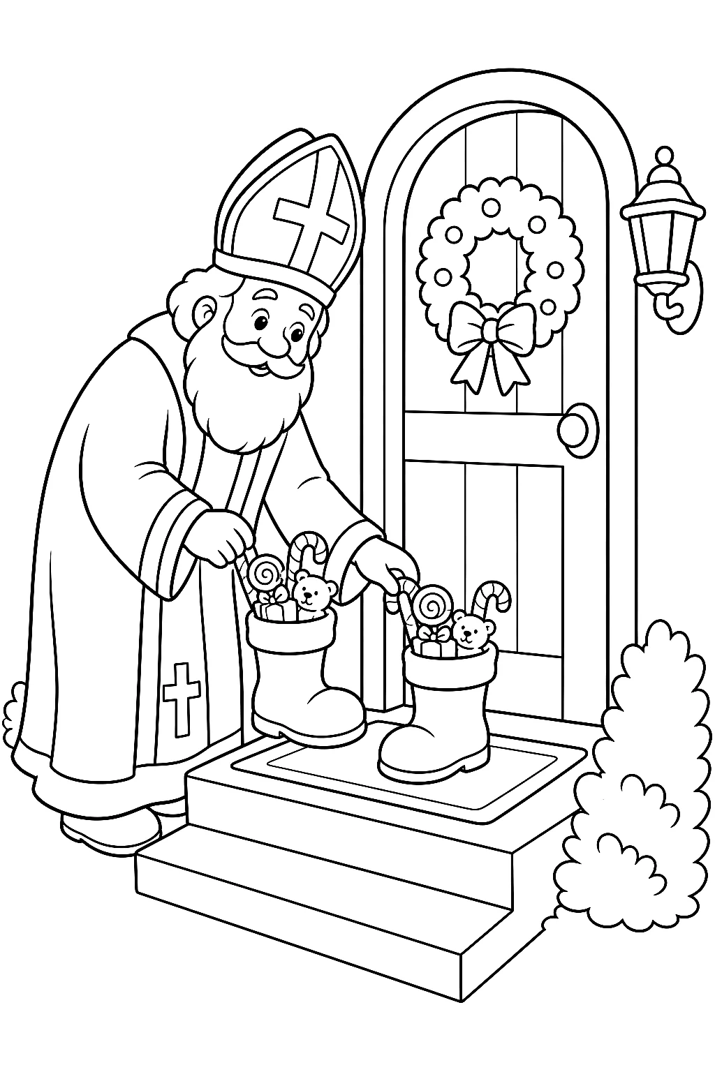 Nikolaus legt Stiefel vor Haustür