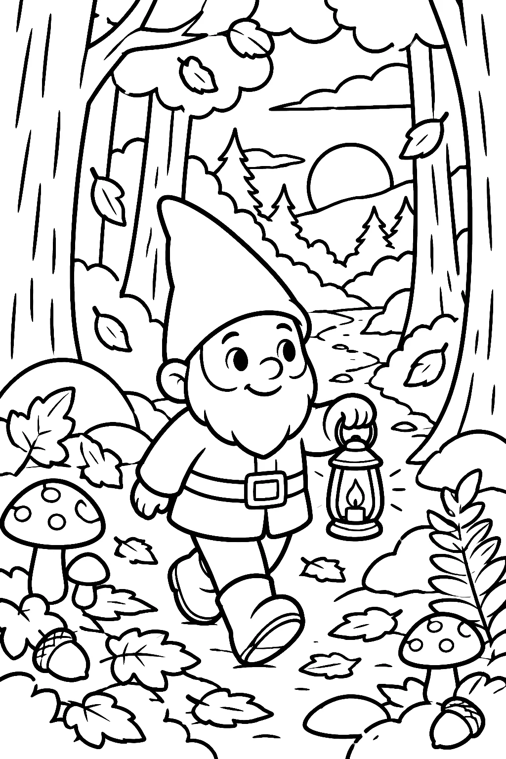 Wichtel mit Laterne im Herbstwald